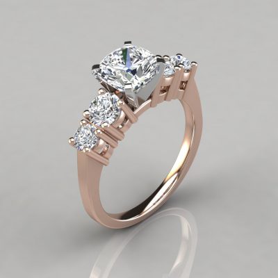 Graduated 5 Stone Cushion Cut Moissanite Engagement Ring