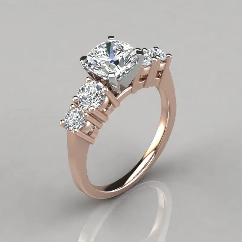 Graduated Five Stone Cushion Cut Moissanite Engagement Ring