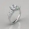 Graduated Five Stone Cushion Cut Moissanite Engagement Ring