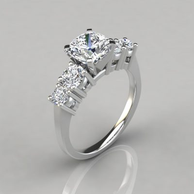 Graduated Five Stone Cushion Cut Moissanite Engagement Ring