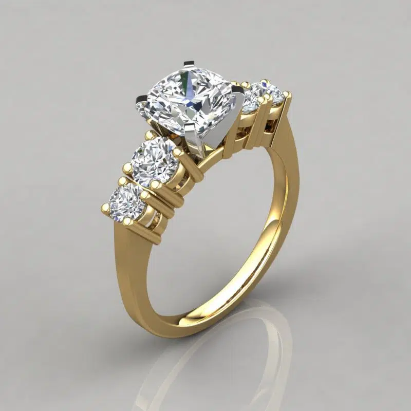 Graduated Five Stone Cushion Cut Moissanite Engagement Ring
