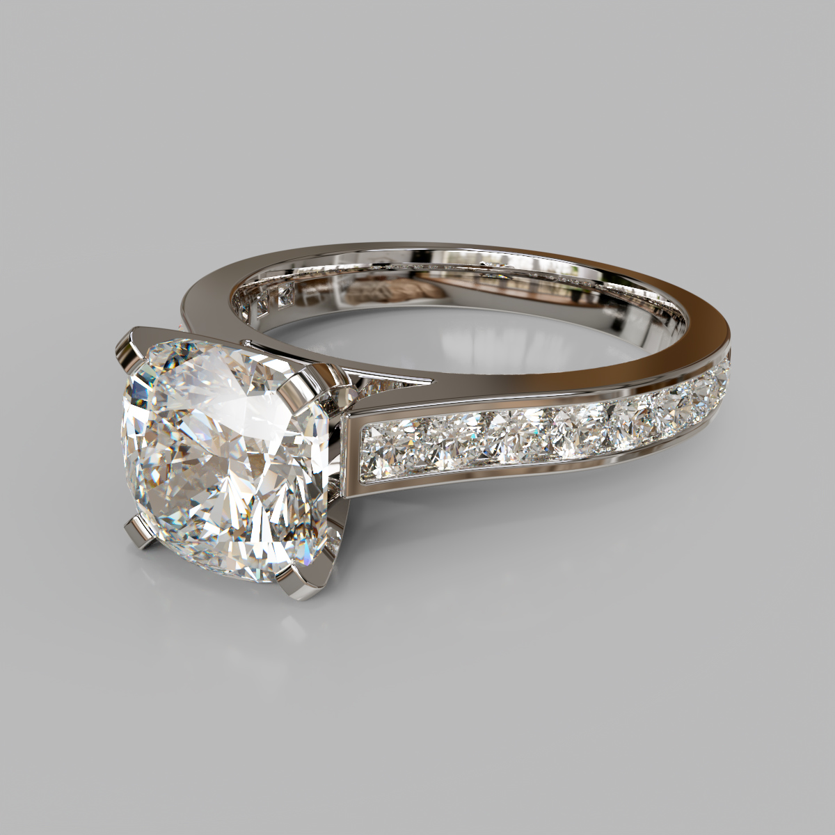 Cathedral Style Cushion Cut Channel Set Moissanite Engagement Ring Cathedral Style Cushion Cut Channel Set Moissanite Engagement Ring