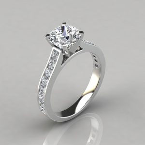 Cathedral Style Cushion-Cut Channel Set Engagement Ring