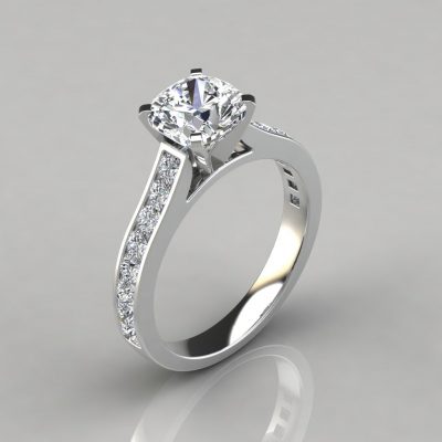 Cathedral Style Cushion Cut Channel Set Moissanite Engagement Ring