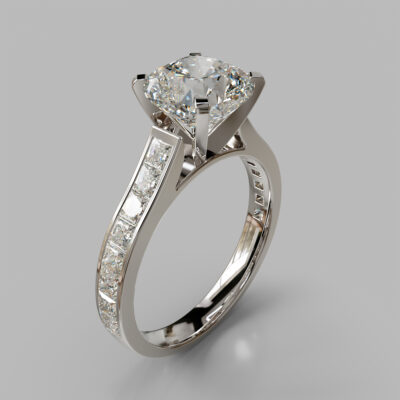 Cushion Cut Channel Set Moissanite Engagement Ring