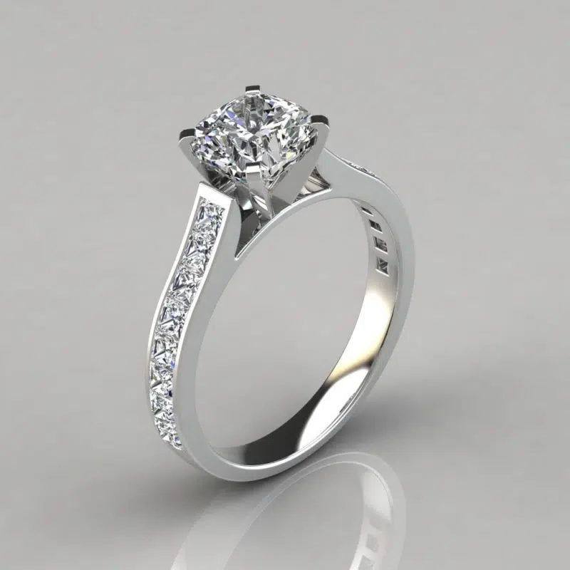 Cushion Cut Channel Set Moissanite Engagement Ring
