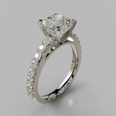 Shared Prong Cushion Cut Moissanite Engagement Ring