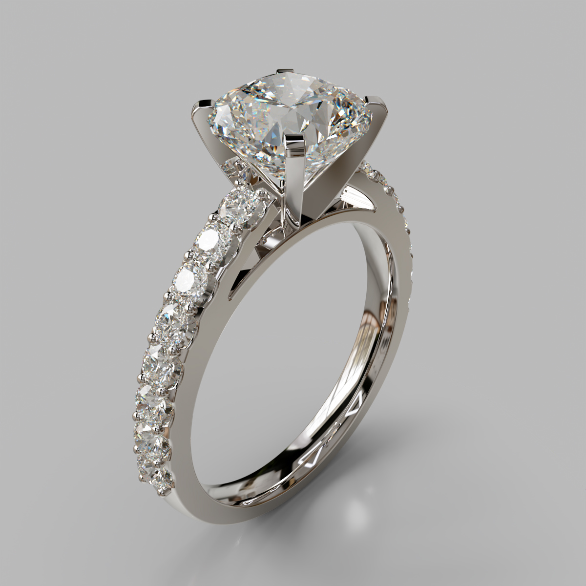 Shared Prong Cushion Cut Moissanite Engagement Ring