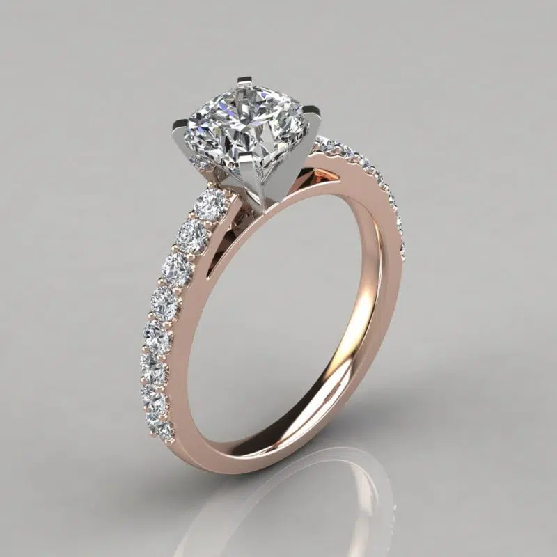Shared Prong Cushion Cut Moissanite Engagement Ring