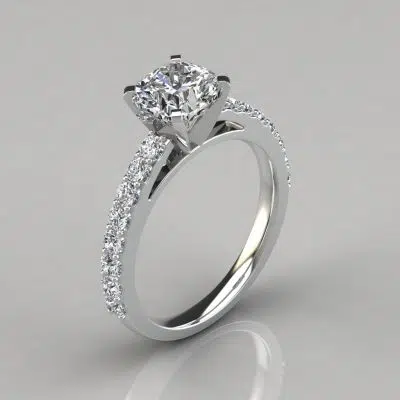 Shared Prong Cushion Cut Moissanite Engagement Ring