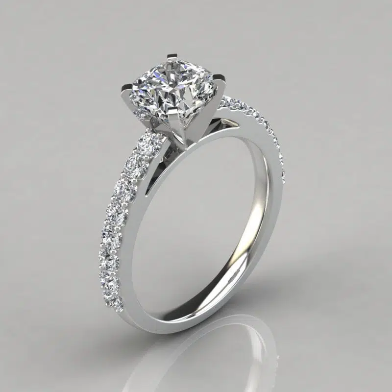 Shared Prong Cushion Cut Moissanite Engagement Ring