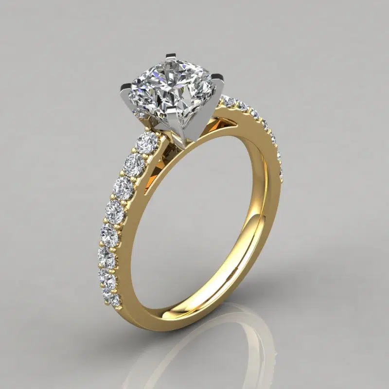 Shared Prong Cushion Cut Moissanite Engagement Ring