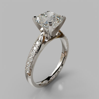 Tapered Cathedral Cushion Cut Moissanite Engagement Ring