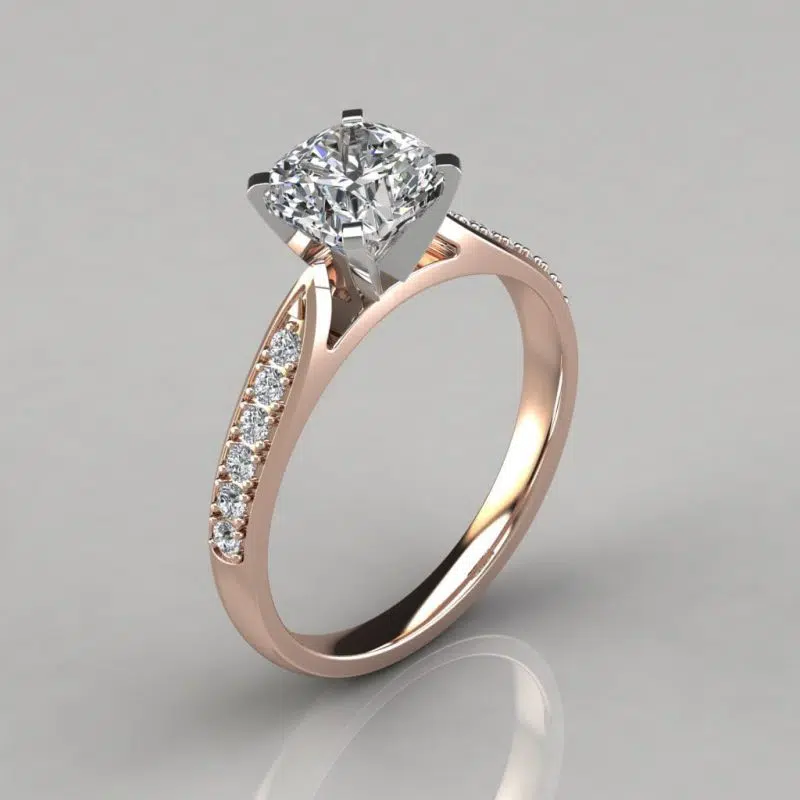 Tapered Cathedral Cushion Cut Moissanite Engagement Ring