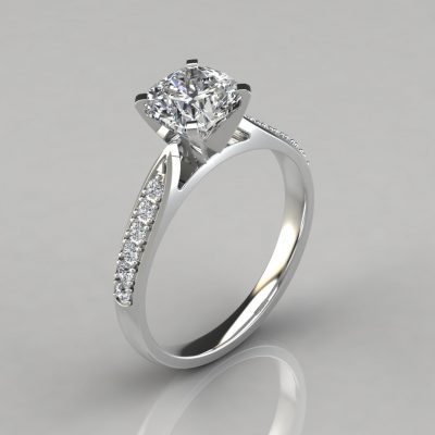 Tapered Cathedral Cushion Cut Moissanite Engagement Ring