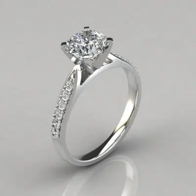 Tapered Cathedral Cushion Cut Moissanite Engagement Ring