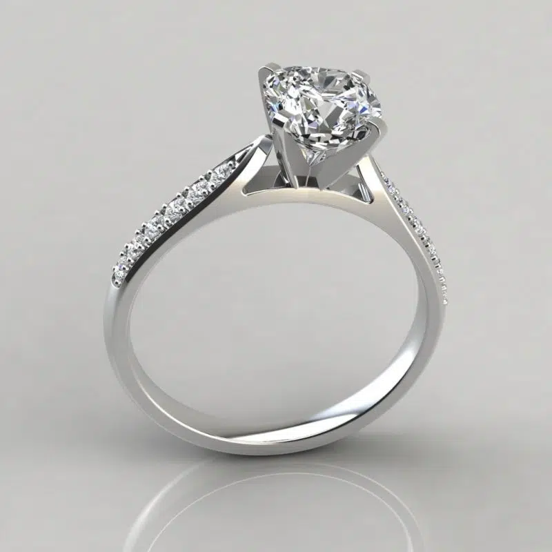 Tapered Cathedral Cushion Cut Moissanite Engagement Ring