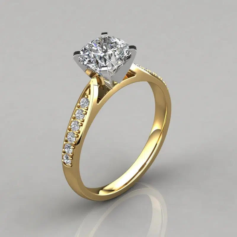 Tapered Cathedral Cushion Cut Moissanite Engagement Ring
