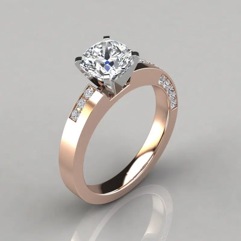 Asymmetric Pave Cushion Cut Gold Moissanite Engagement Ring