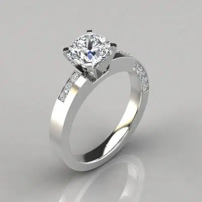 Asymmetric Pave Cushion Cut Gold Moissanite Engagement Ring