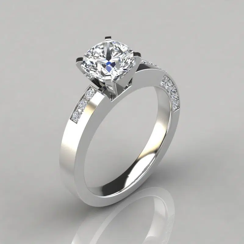 Asymmetric Pave Cushion Cut Gold Moissanite Engagement Ring