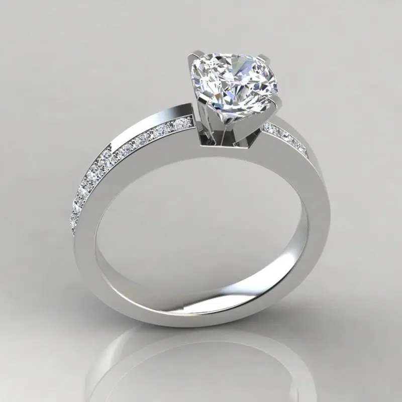 Asymmetric Pave Cushion Cut Gold Moissanite Engagement Ring