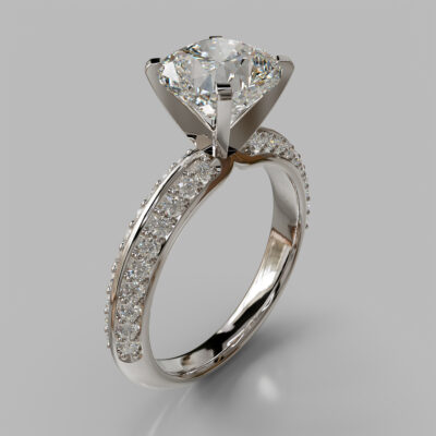 Knife Edge Pave Cushion Cut Moissanite Engagement Ring