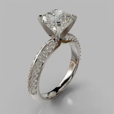 Knife Edge Pave Cushion Cut Moissanite Engagement Ring Knife Edge Pave Cushion Cut Moissanite Engagement Ring