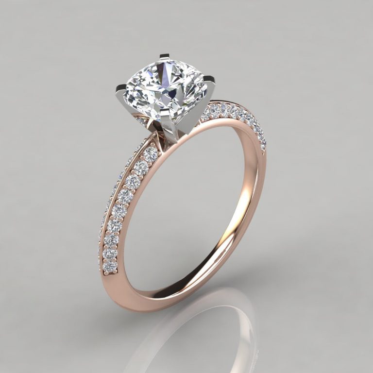 Knife Edge Pave Cushion-Cut Moissanite Engagement Ring