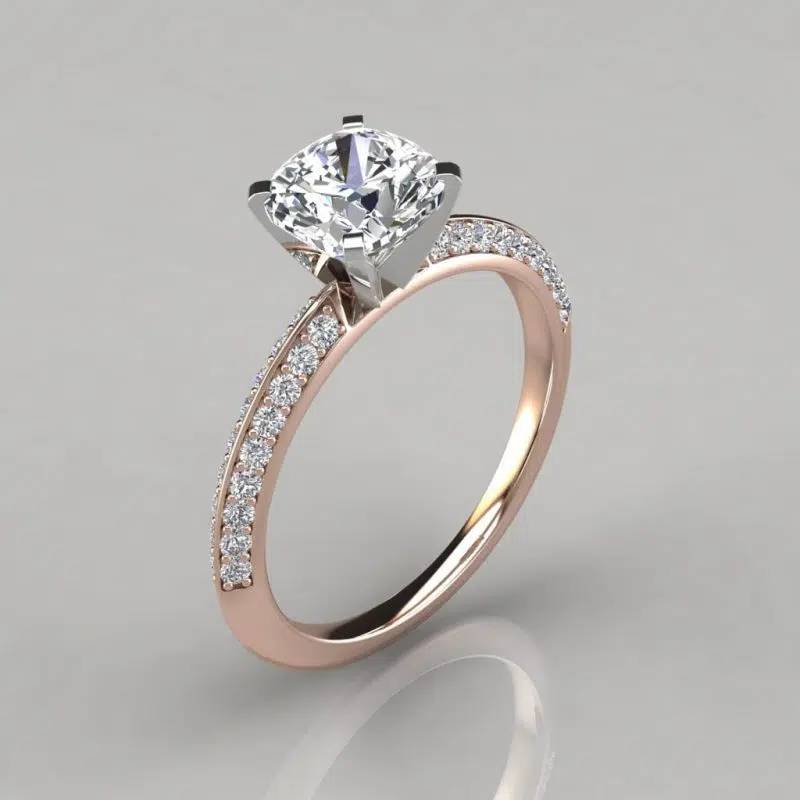 Knife Edge Pave Cushion Cut Moissanite Engagement Ring