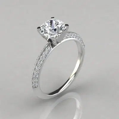 Knife Edge Pave Cushion Cut Moissanite Engagement Ring