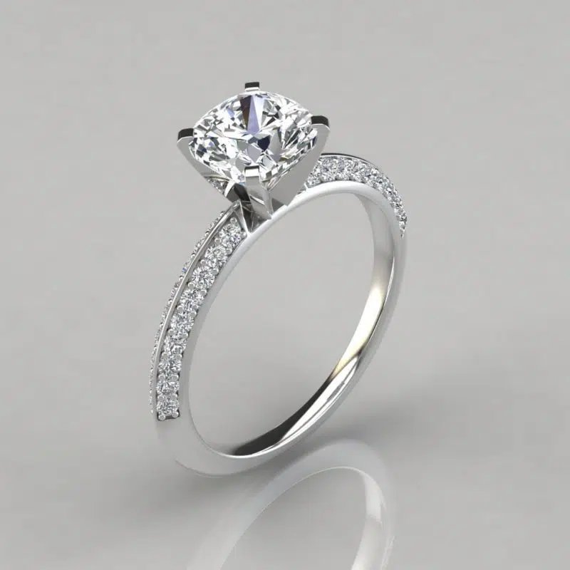 Knife Edge Pave Cushion Cut Moissanite Engagement Ring