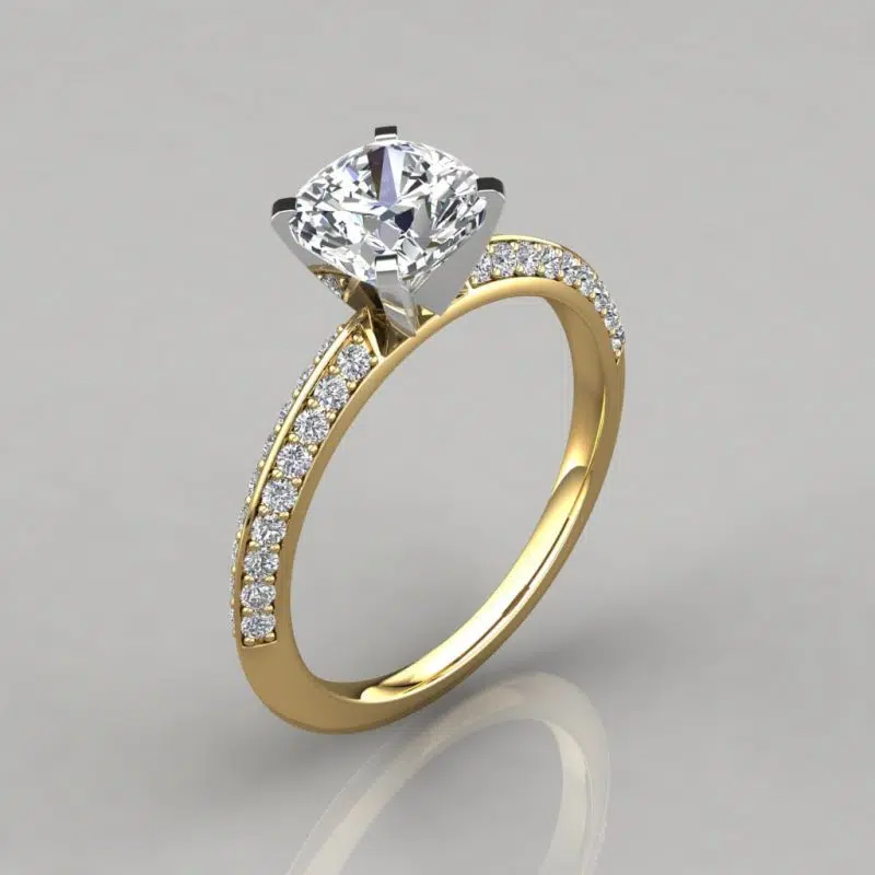 Knife Edge Pave Cushion Cut Moissanite Engagement Ring