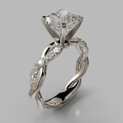 Twist Cushion Cut Moissanite Engagement Ring