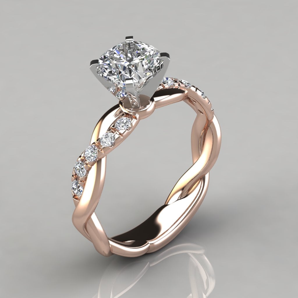 258r1 Twist Cushion Cut Rose Gold Engagement Ring Man Made Diamonds By Forever Moissanite  