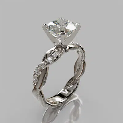Twist Cushion Cut Moissanite Engagement Ring