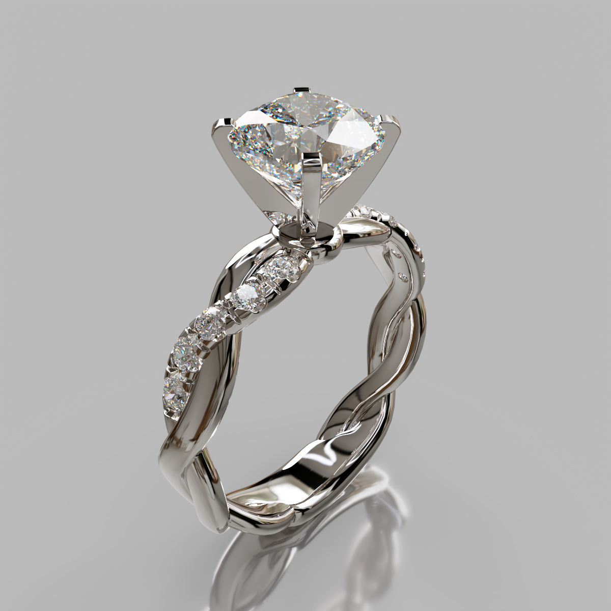 Twist Cushion Cut Moissanite Engagement Ring