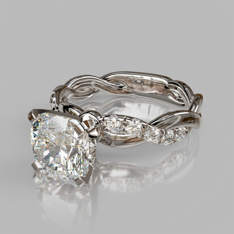 Twist Cushion Cut Moissanite Engagement Ring