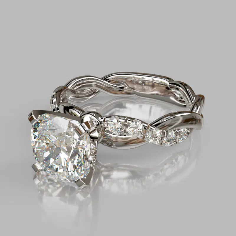 Twist Cushion Cut Moissanite Engagement Ring