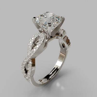 Infinity Design Cushion Cut Moissanite Engagement Ring