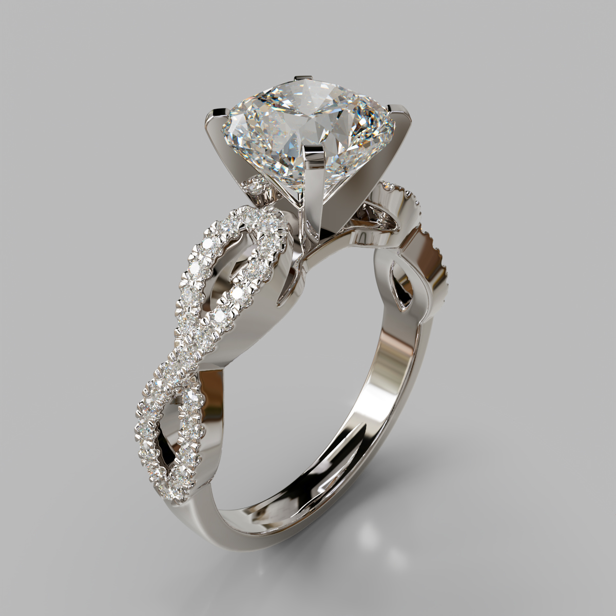 Infinity Design Cushion Cut Moissanite Engagement Ring