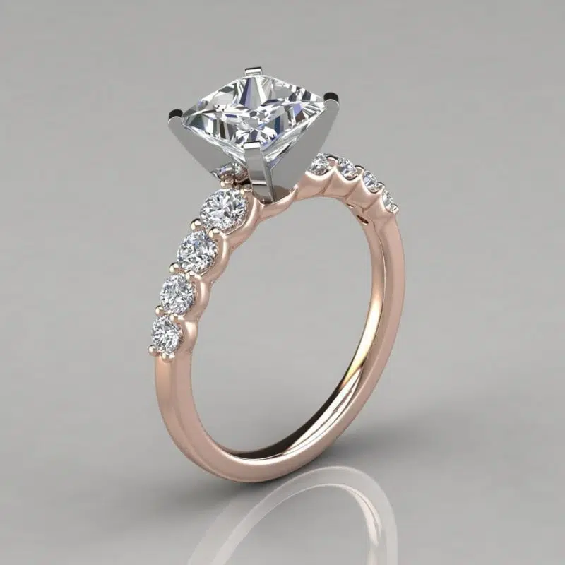 Graduated Princess Cut Moissanite Engagement Ring