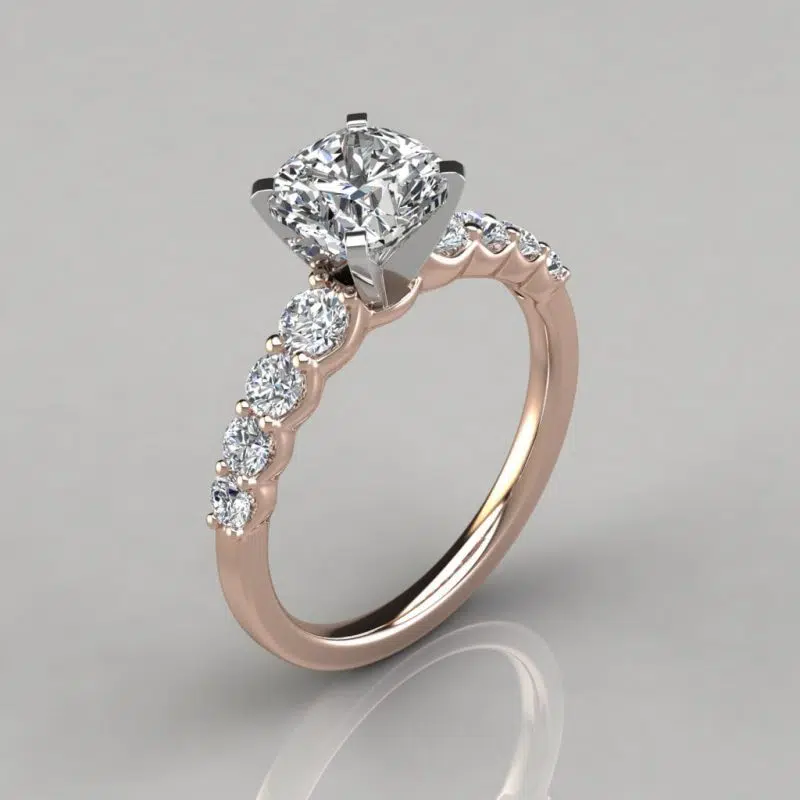 Graduated Side Stone Cushion Cut Moissanite Engagement Ring
