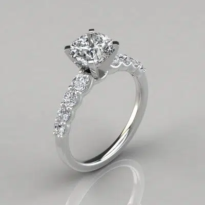 Graduated Side Stone Cushion Cut Moissanite Engagement Ring