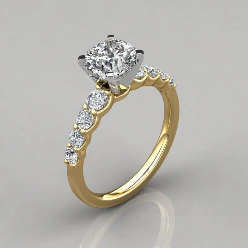 Graduated Side Stone Cushion Cut Moissanite Engagement Ring
