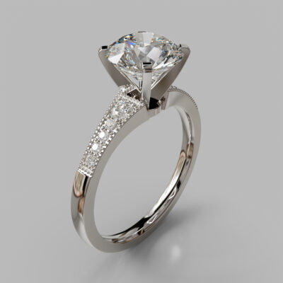 Graduated Milgrain Round Cut Moissanite Engagement Ring