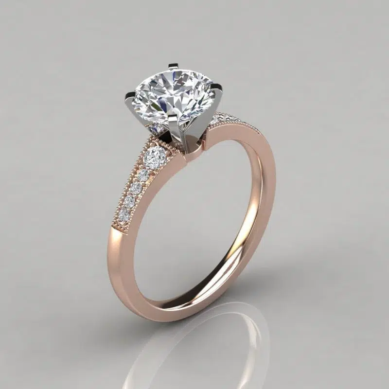 Graduated Milgrain Round Cut Moissanite Engagement Ring