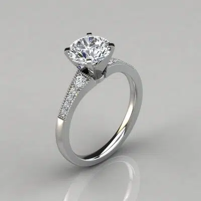 Graduated Milgrain Round Cut Moissanite Engagement Ring