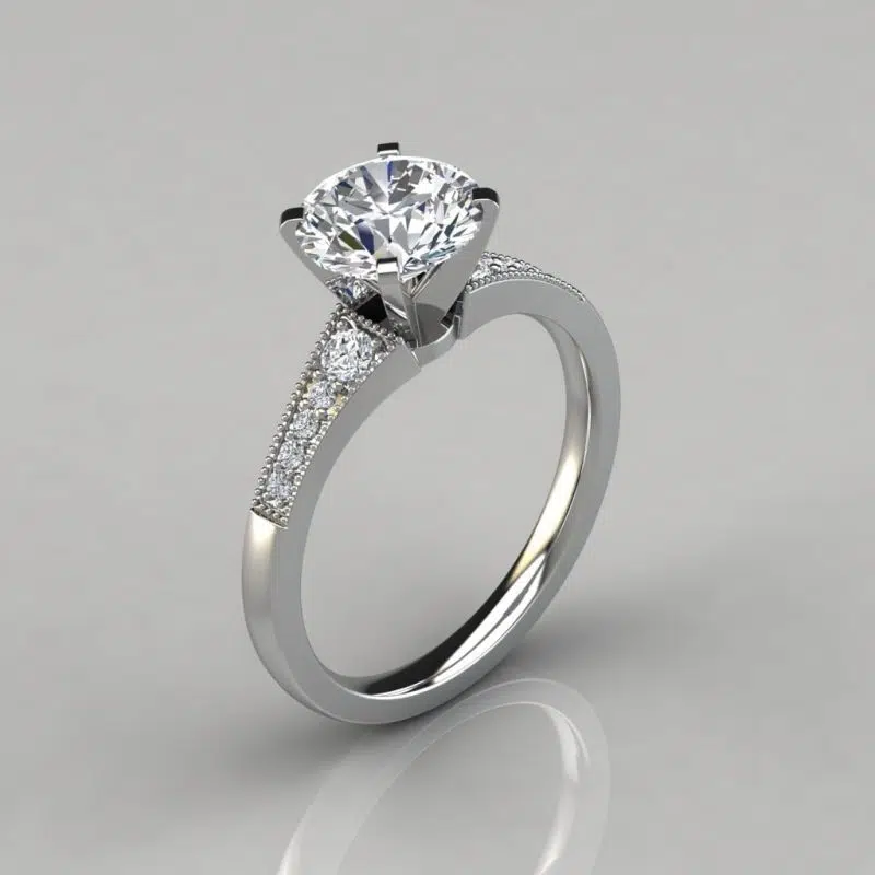 Graduated Milgrain Round Cut Moissanite Engagement Ring