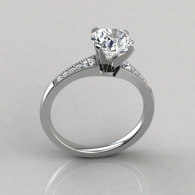 Graduated Milgrain Round Cut Moissanite Engagement Ring